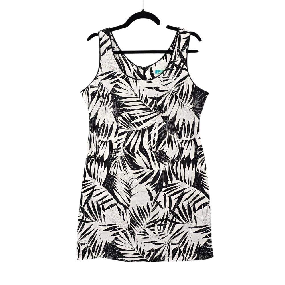 Cotton Connection Summer Dress‎ Women Size 12 Black and White Leaves Sleeveless